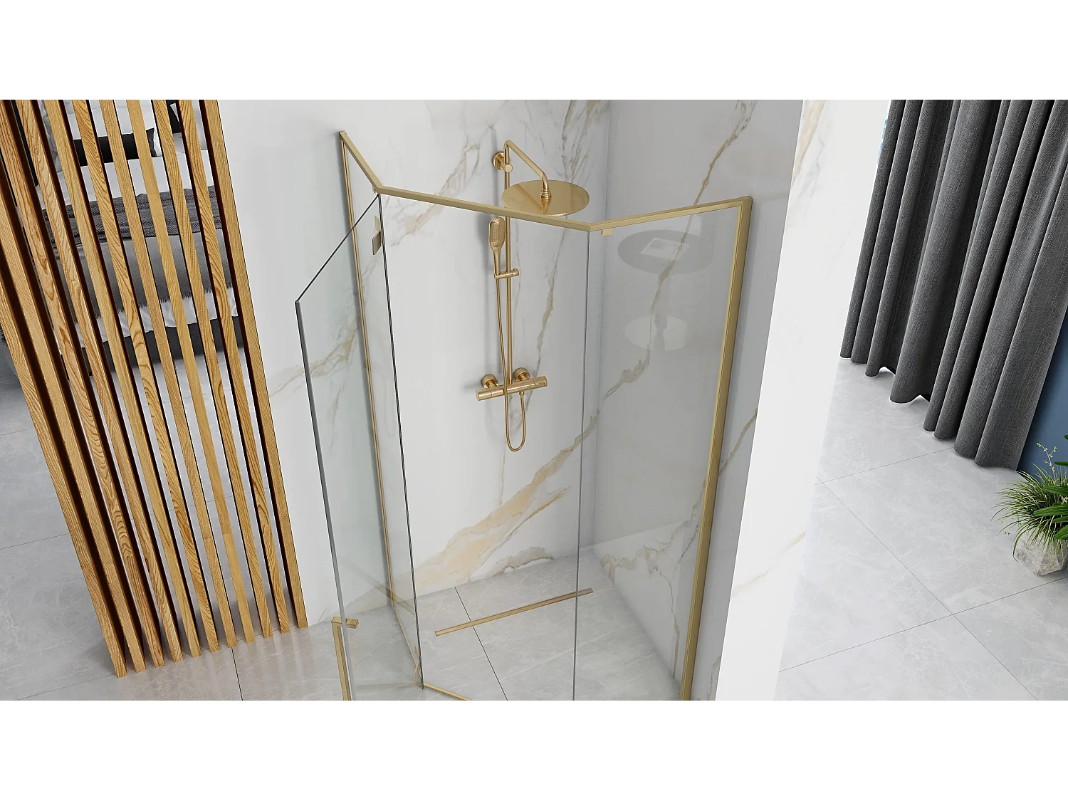 Cabine De Douche Rea Diamond 90X90 Brush Gold + Receveur De Douche Savoy White