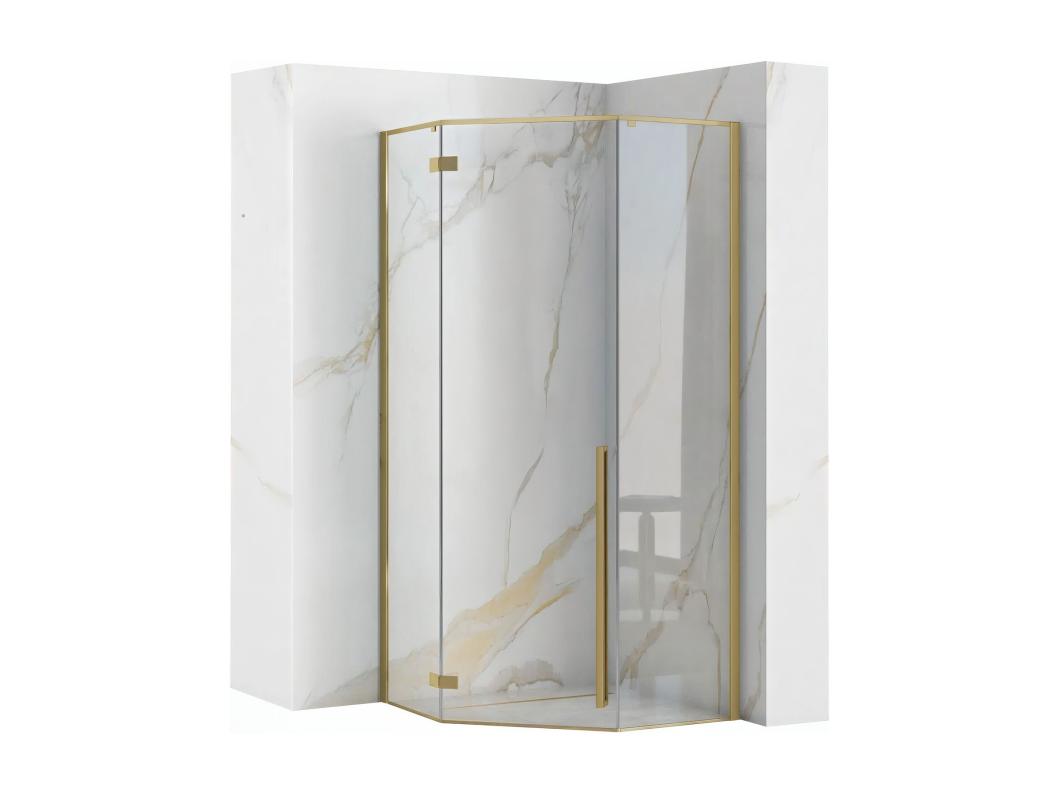 Douchecabine Rea Diamond 90X90 Brush Gold + Douchebak Savoy White