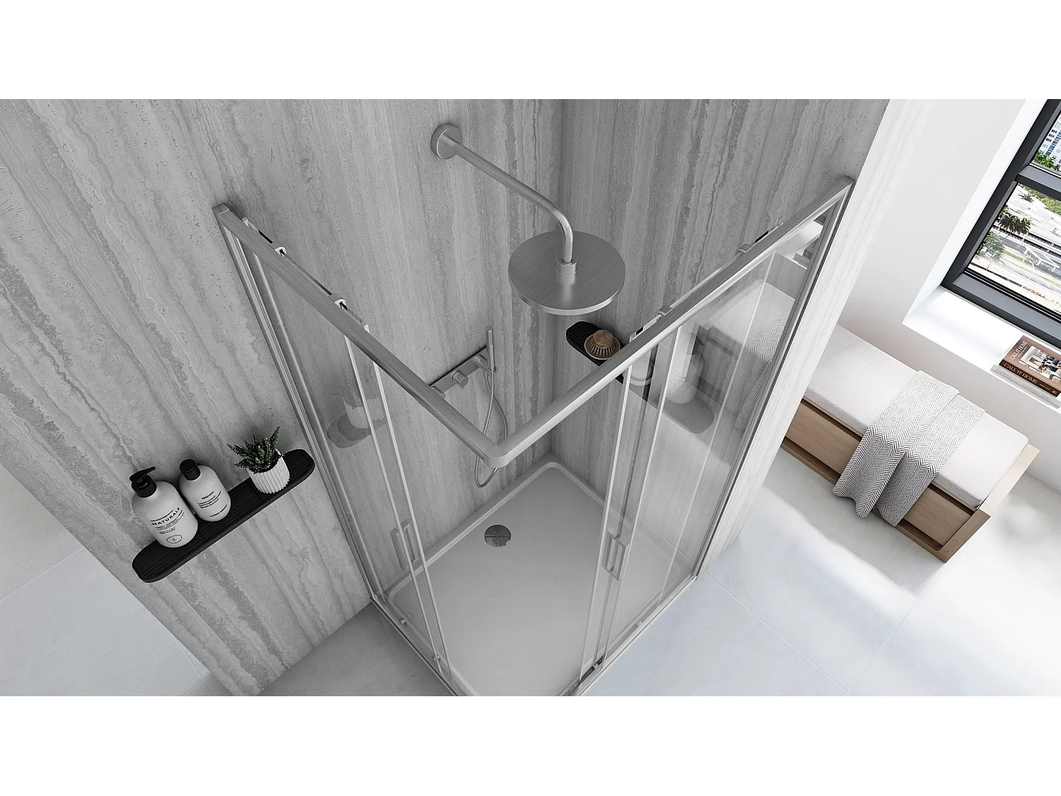 Cabine De Douche Rea City 80X100 Brush Nickel