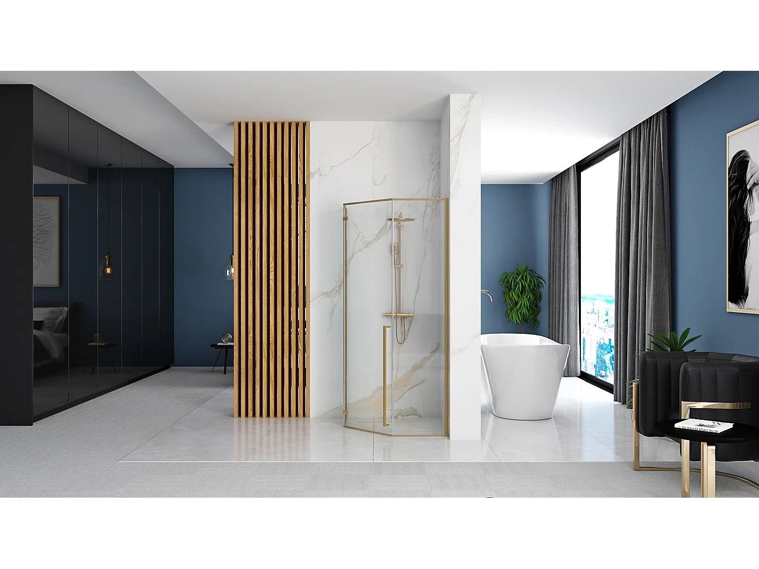 Cabine De Douche Rea Diamond 90X90 Brush Gold + Receveur De Douche Savoy Black