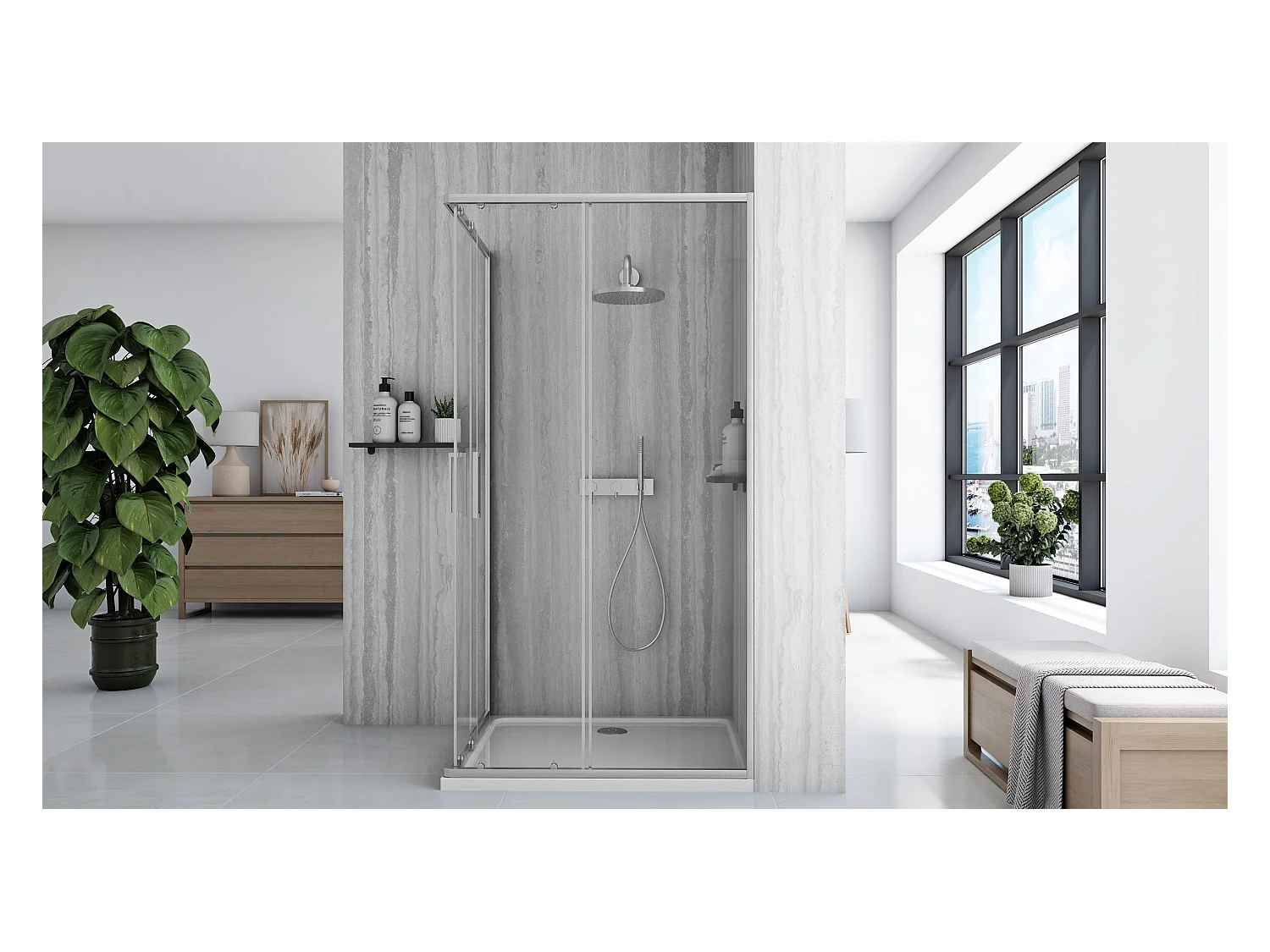 Douchecabine Rea City 80X100 Brush Nickel + Douchebak Savoy Black