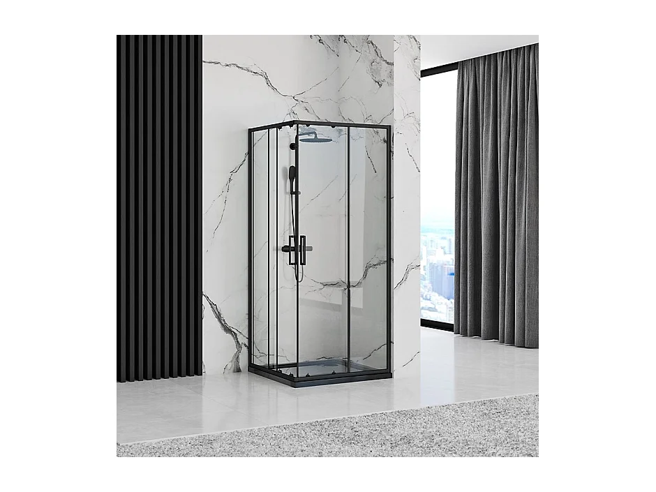 Cabine De Douche Rea Punto 90X90 Black + Receveur De Douche Savoy Black
