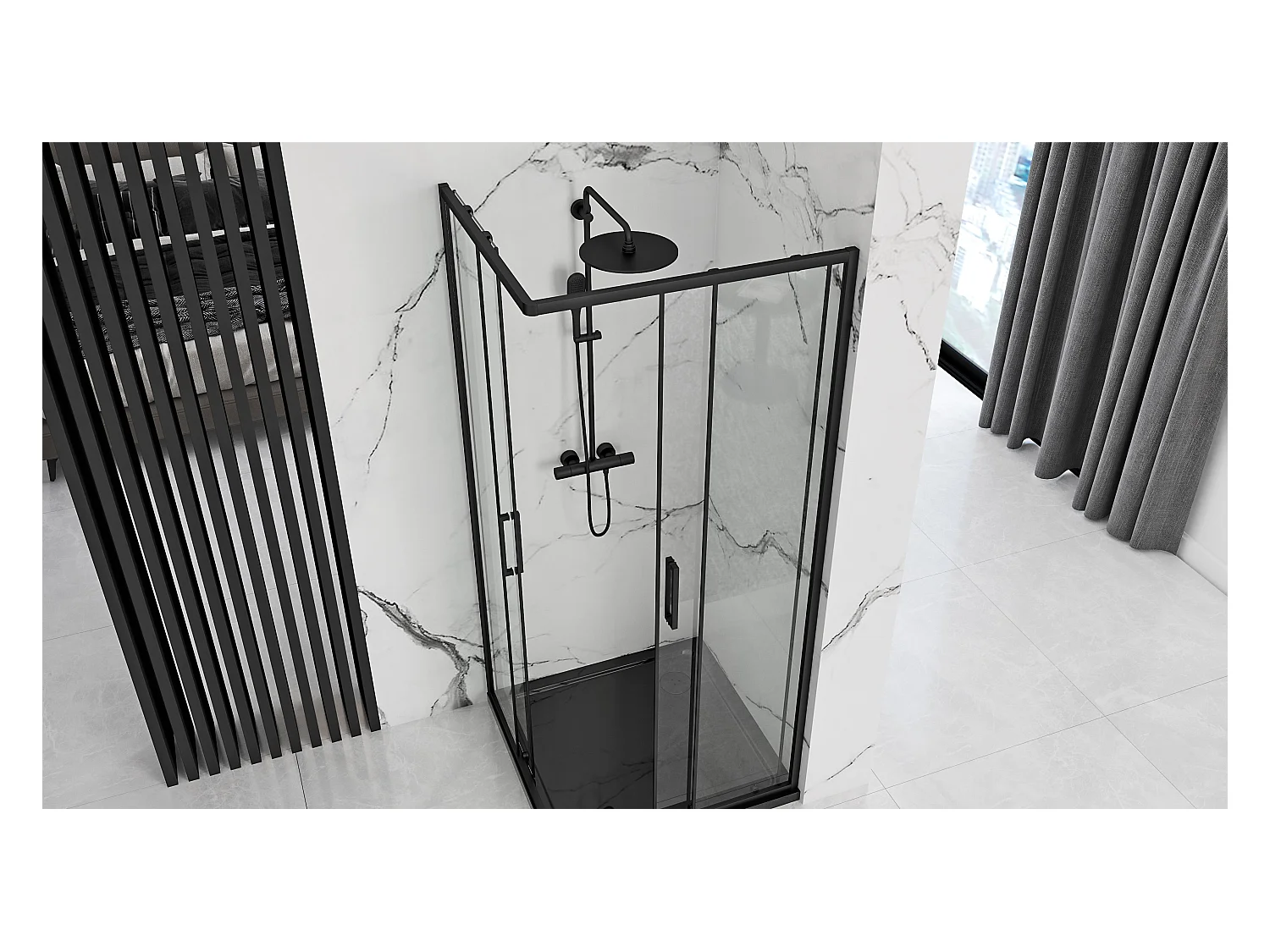 Cabine De Douche Rea Punto 90X90 Black + Receveur De Douche Savoy Black