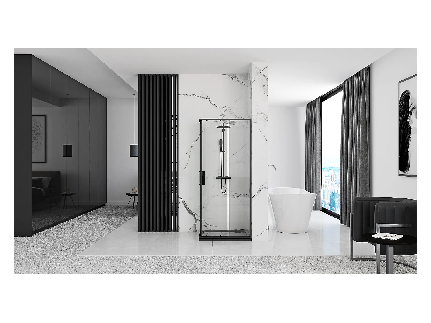 Cabine De Douche Rea Punto 90X90 Black + Receveur De Douche Savoy Black