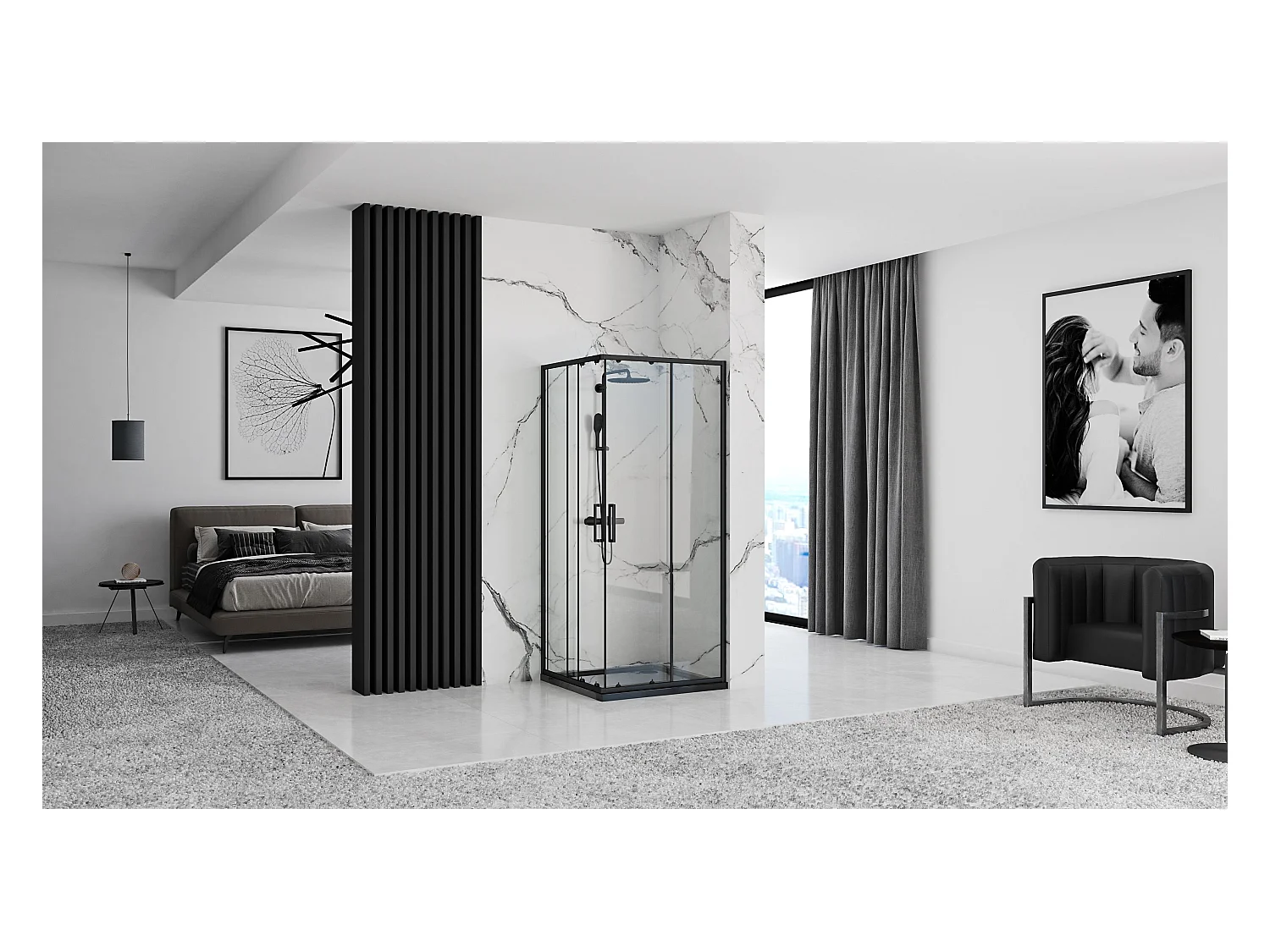 Cabine De Douche Rea Punto 90X90 Black + Receveur De Douche Savoy Black