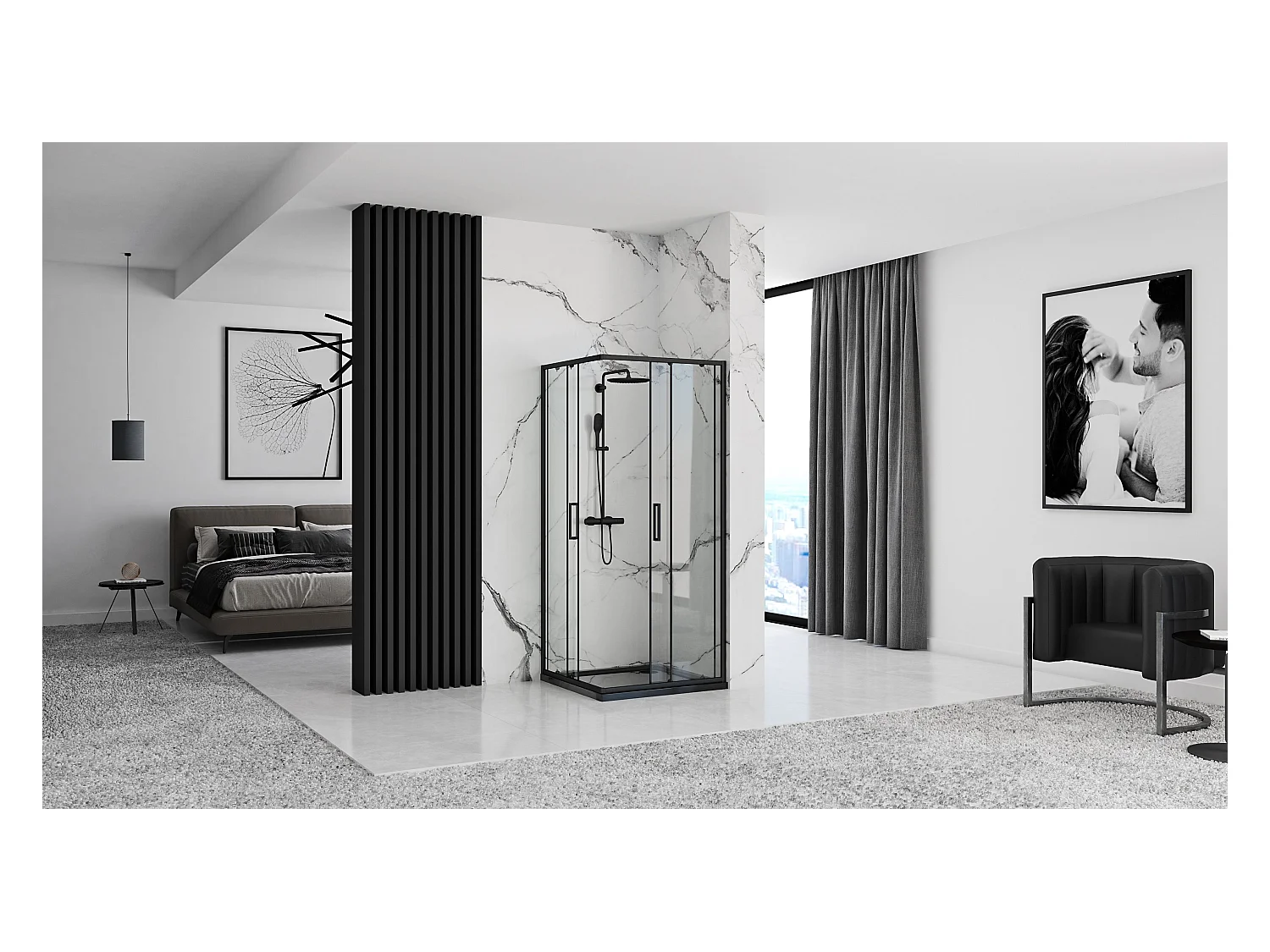 Cabine De Douche Rea Punto 90X90 Black + Receveur De Douche Savoy Black