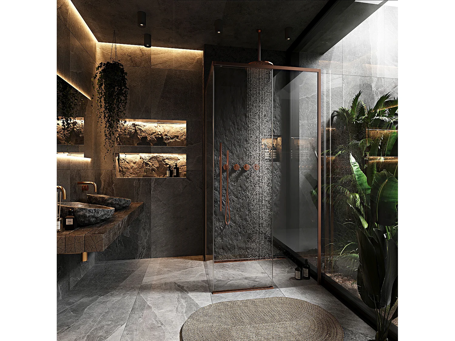 Cabine De Douche Rea Solar 100X80 Brush Copper + Receveur De Douche Savoy Black