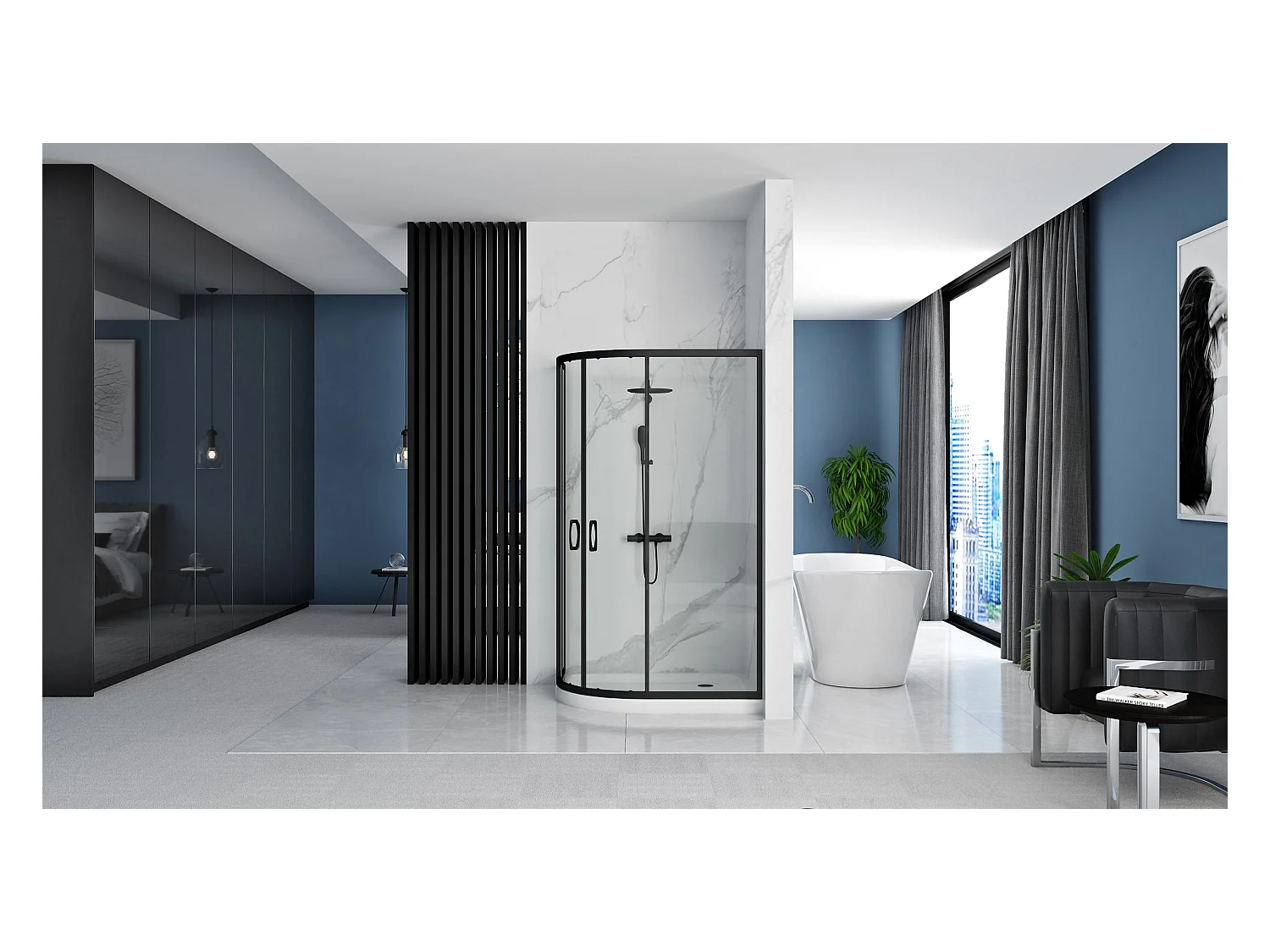 Cabine De Douche Rea Look 80X100 Black + Receveur De Douche