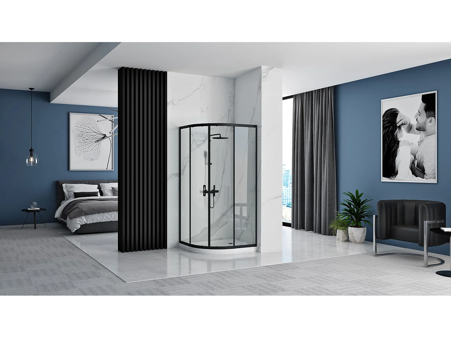 Cabine De Douche Rea Look 90X90 Black + Receveur De Douche