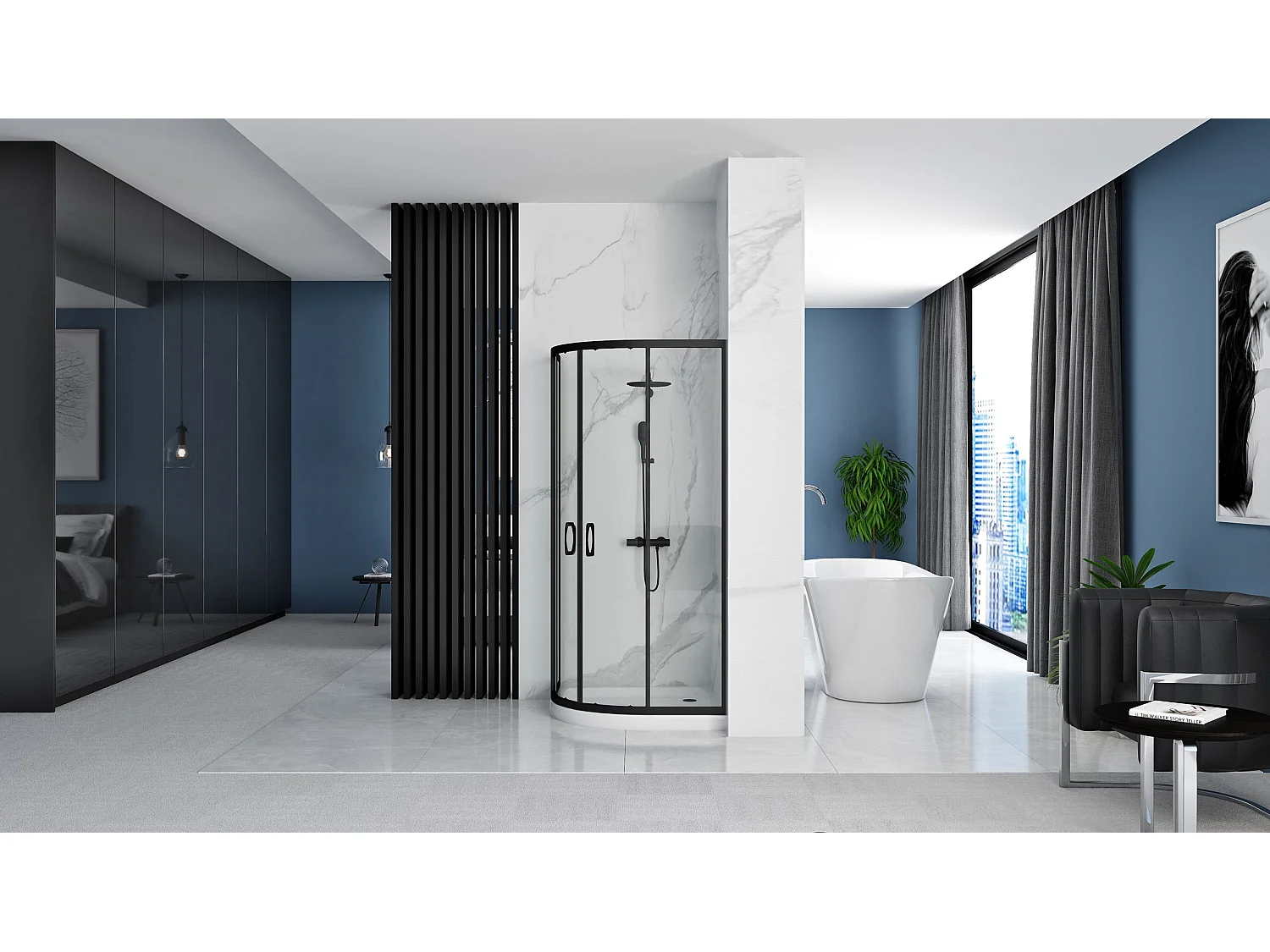 Cabine De Douche Rea Look 90X90 Black + Receveur De Douche