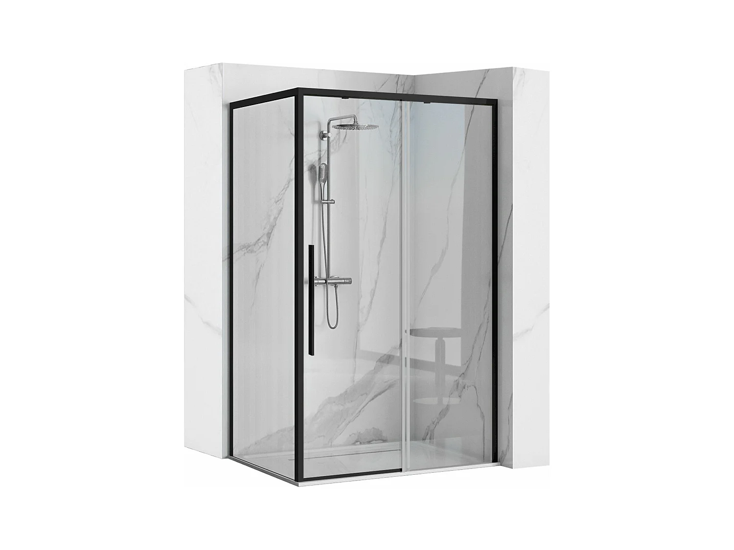 Douchecabine Rea Solar 90X90 Black + Douchebak Savoy Black