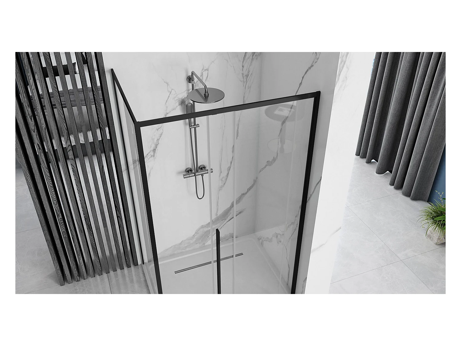 Douchecabine Rea Solar 90X90 Black + Douchebak Savoy Black