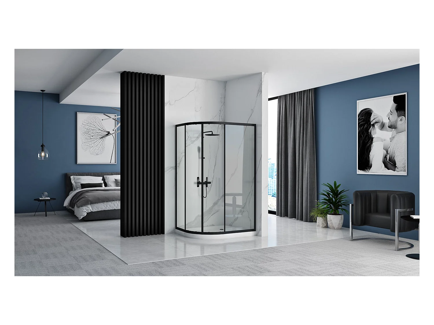 Cabine De Douche Rea Look 80X100 Black + Receveur De Douche