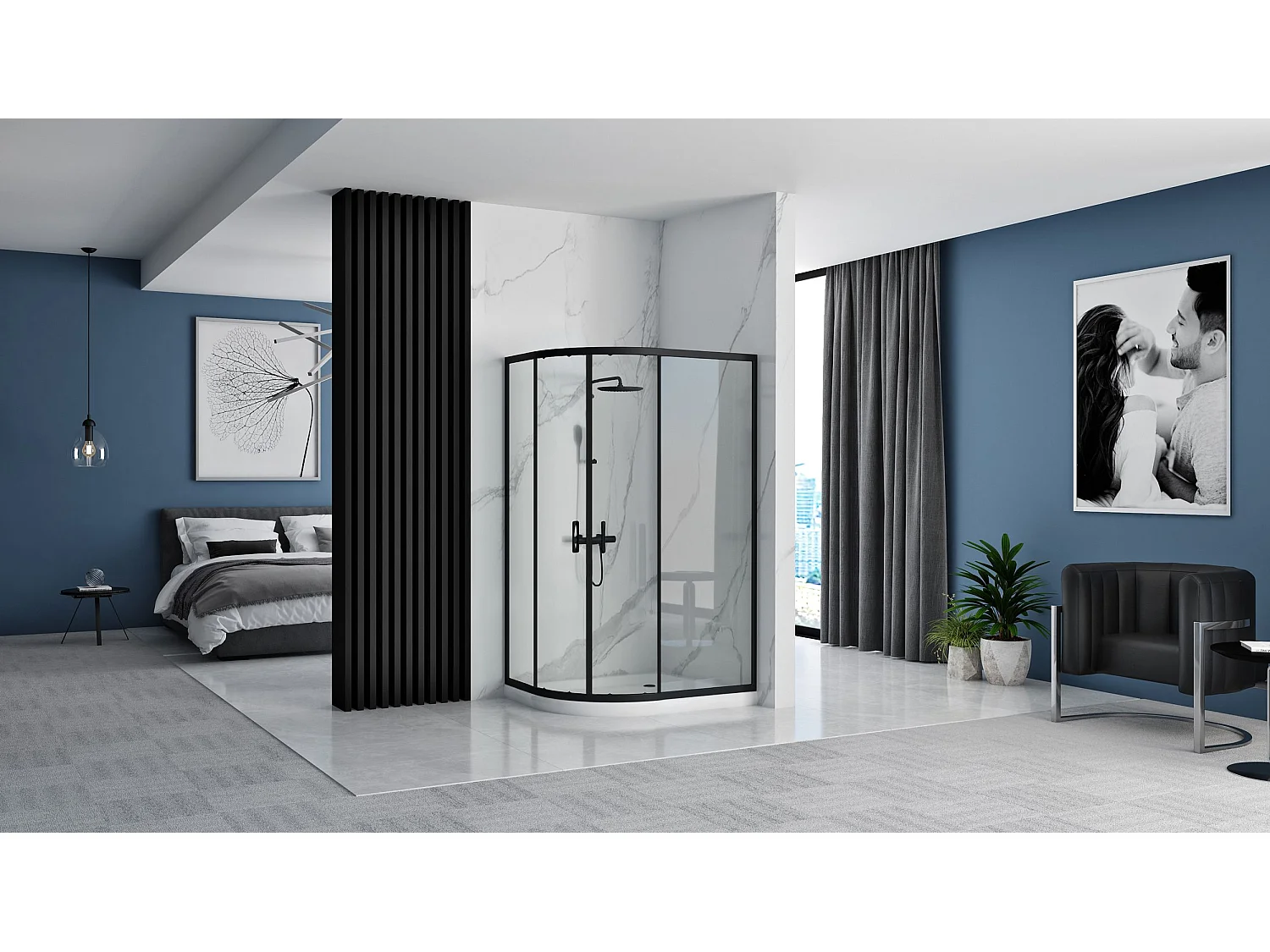 Cabine De Douche Rea Look 80X100 Black + Receveur De Douche