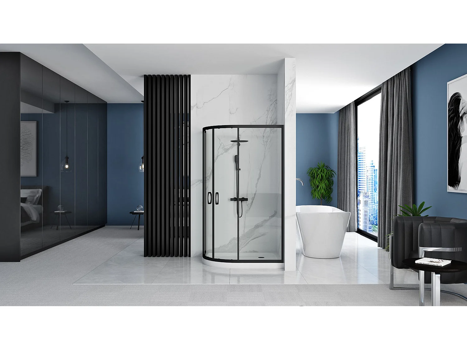 Cabine De Douche Rea Look 80X100 Black + Receveur De Douche