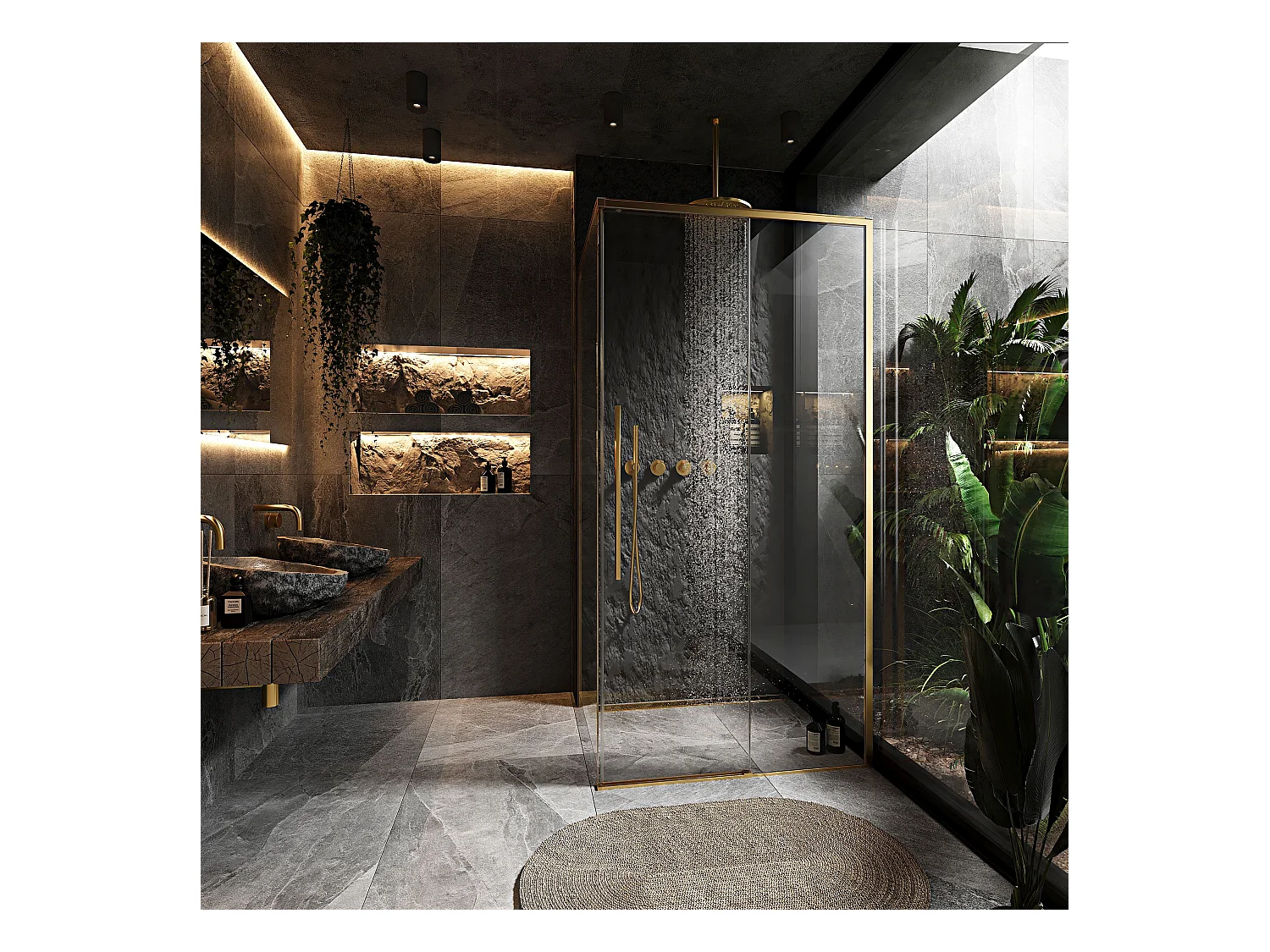 Cabine De Douche Rea Solar 90X90 Brush Gold + Receveur De Douche Savoy Black