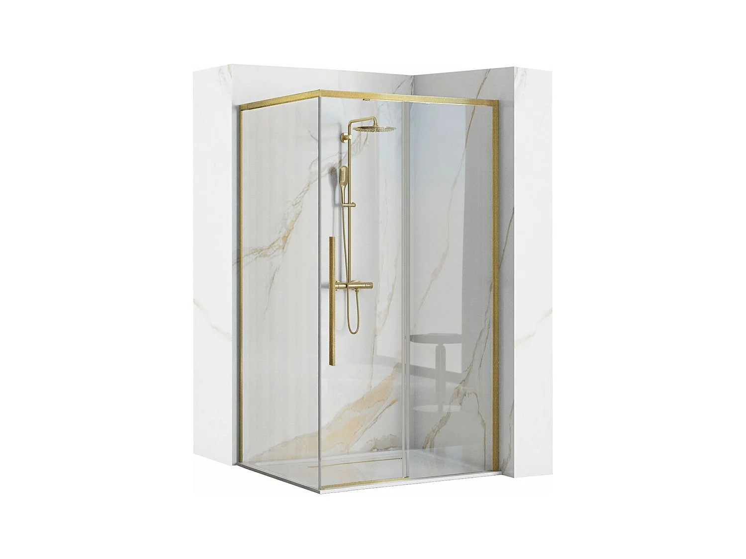 Cabine De Douche Rea Solar 90X90 Brush Gold + Receveur De Douche Savoy Black
