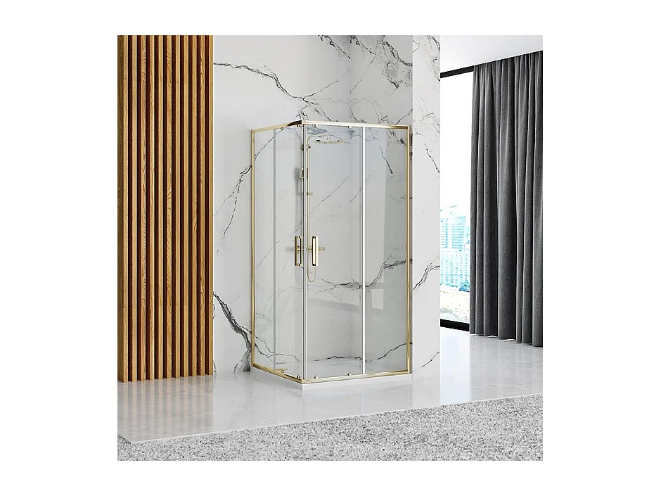 Cabine De Douche Rea Punto 80X100 Gold + Receveur De Douche Savoy Black