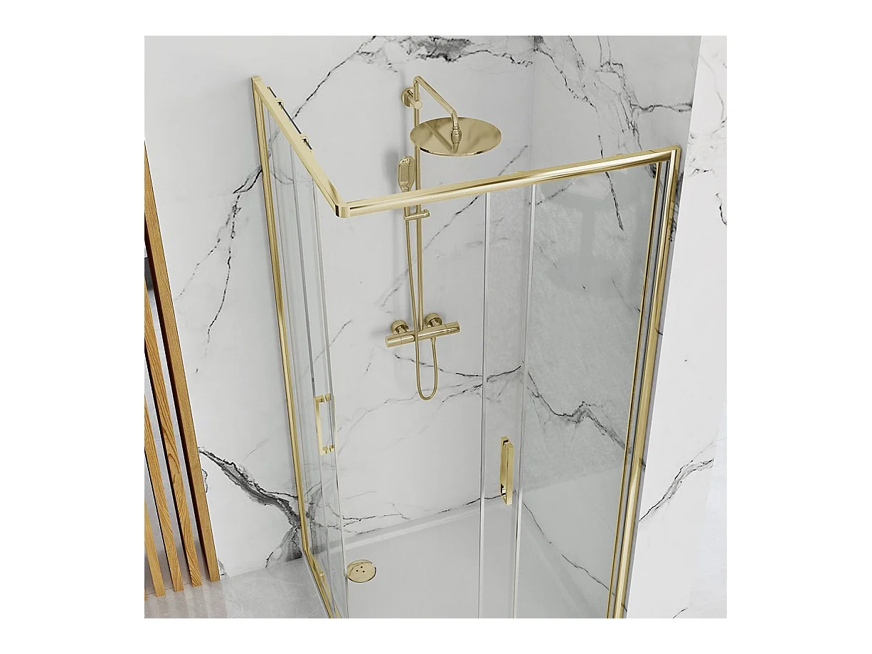 Cabine De Douche Rea Punto 80X100 Gold + Receveur De Douche Savoy Black