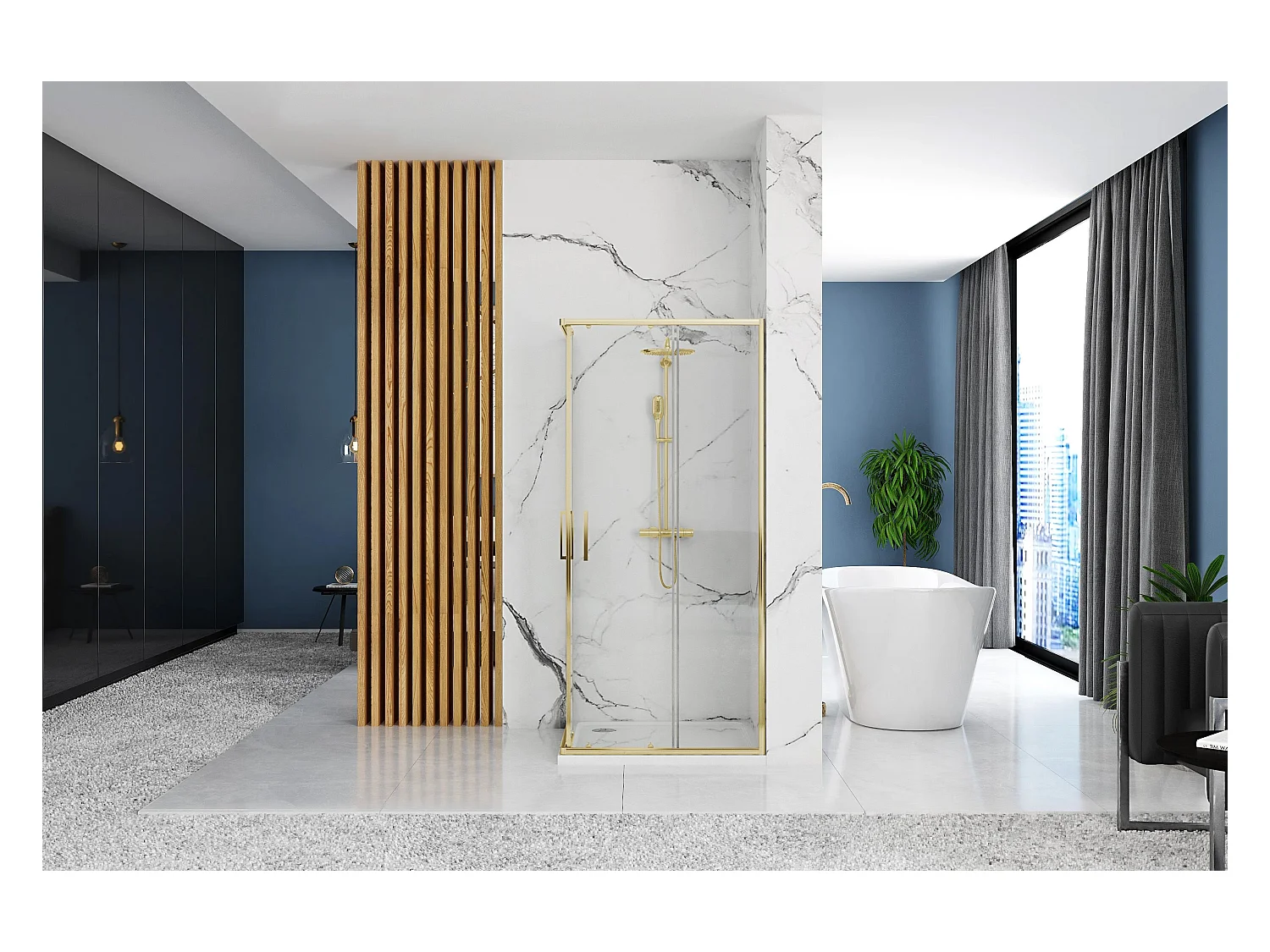 Cabine De Douche Rea Punto 80X100 Gold + Receveur De Douche Savoy Black