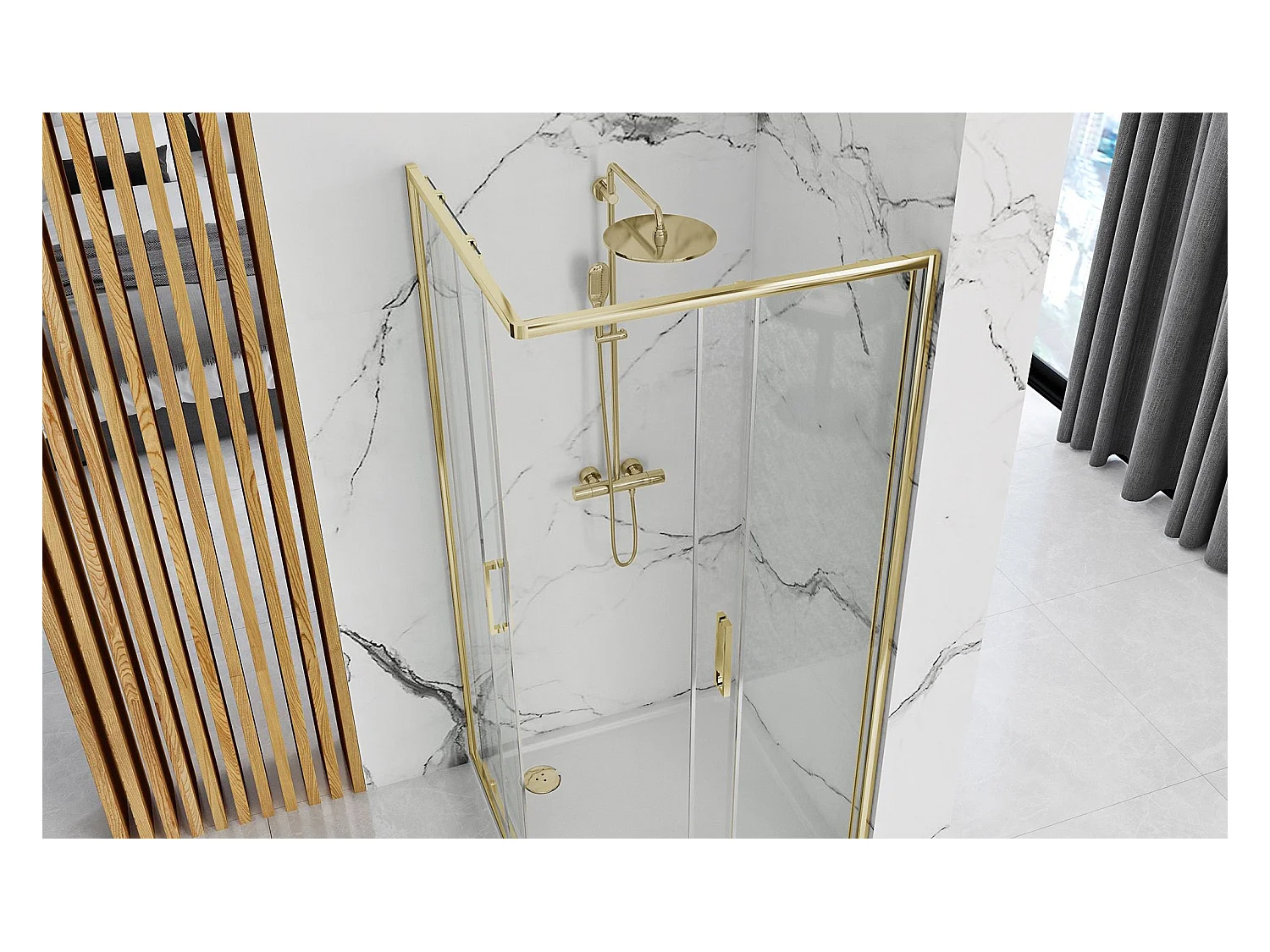 Cabine De Douche Rea Punto 80X100 Gold + Receveur De Douche Savoy Black