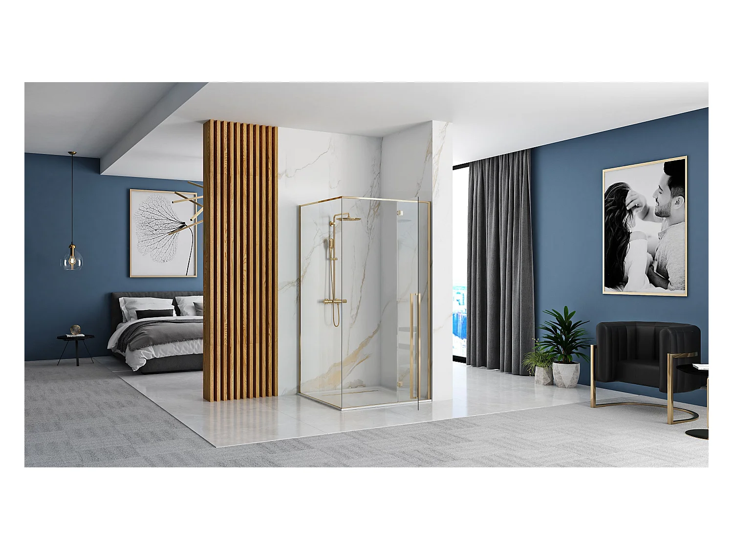 Duschkabine Rea Fargo 80X100 Gold + Duschtasse Savoy Black