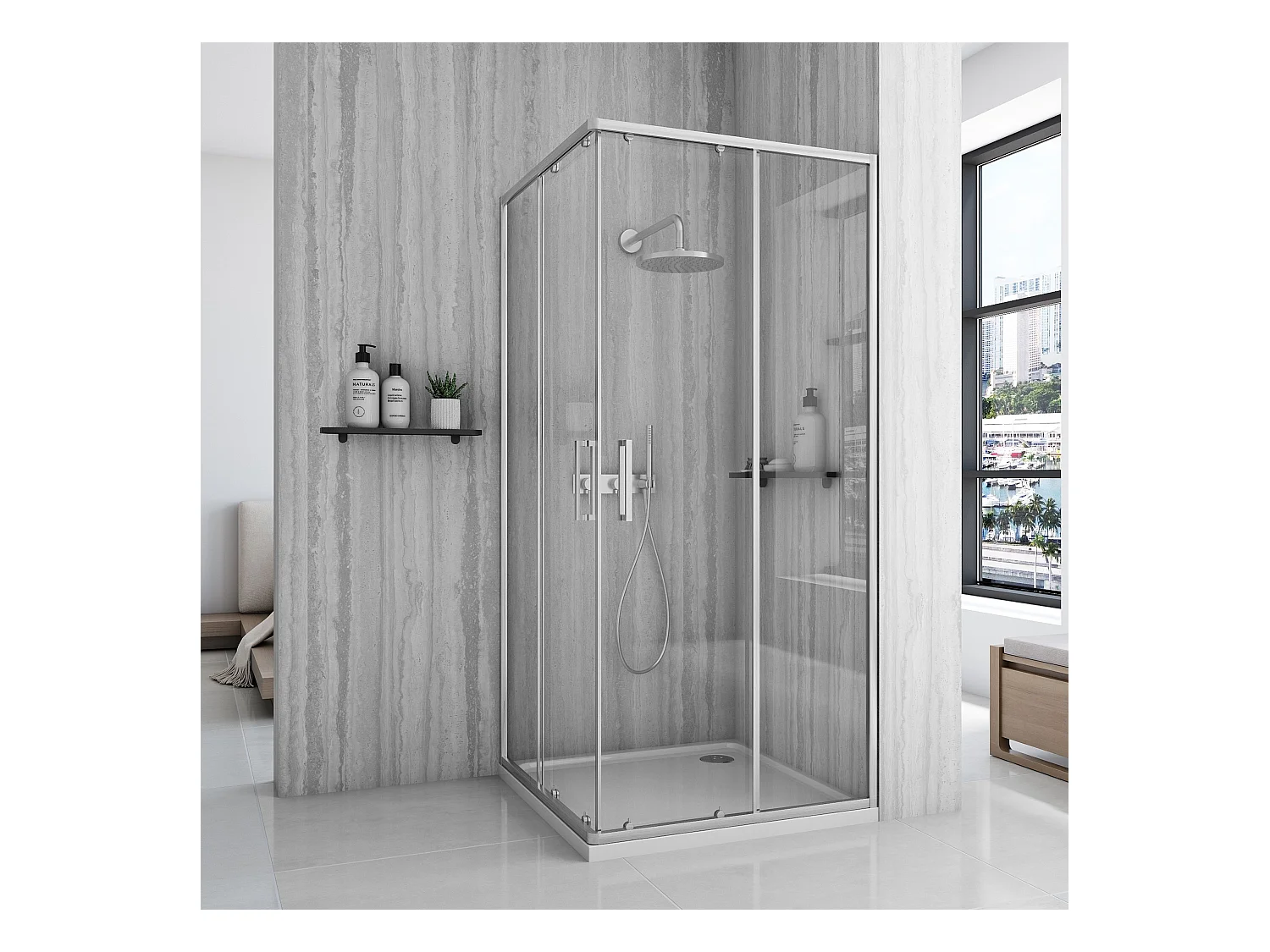 Cabina De Ducha Rea City 90X90 Brush Nickel + Plato De Ducha Savoy Black