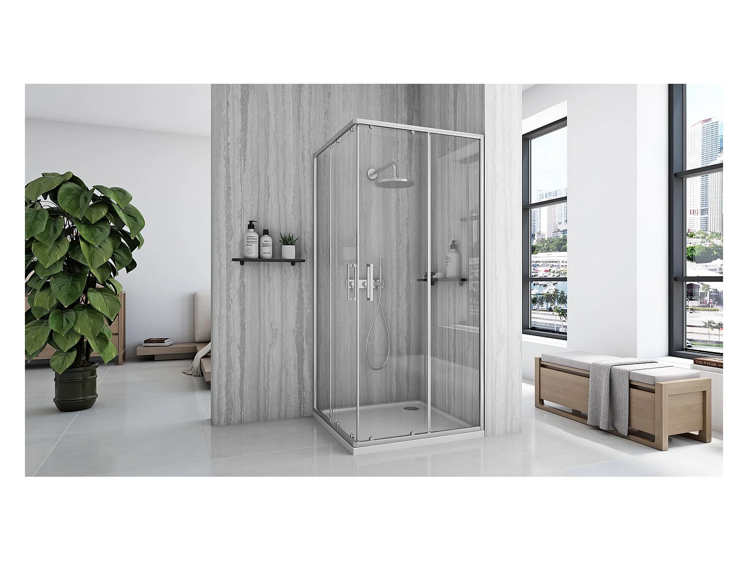 Cabina De Ducha Rea City 90X90 Brush Nickel + Plato De Ducha Savoy Black