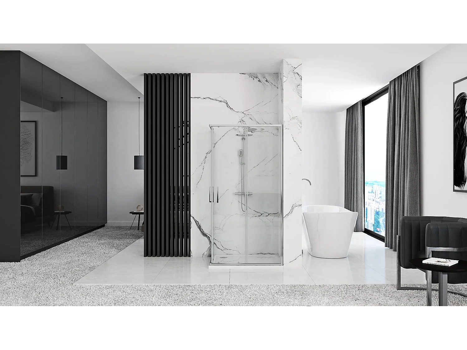 Cabine De Douche Rea Punto 90X90 Chrome + Receveur De Douche Savoy Black