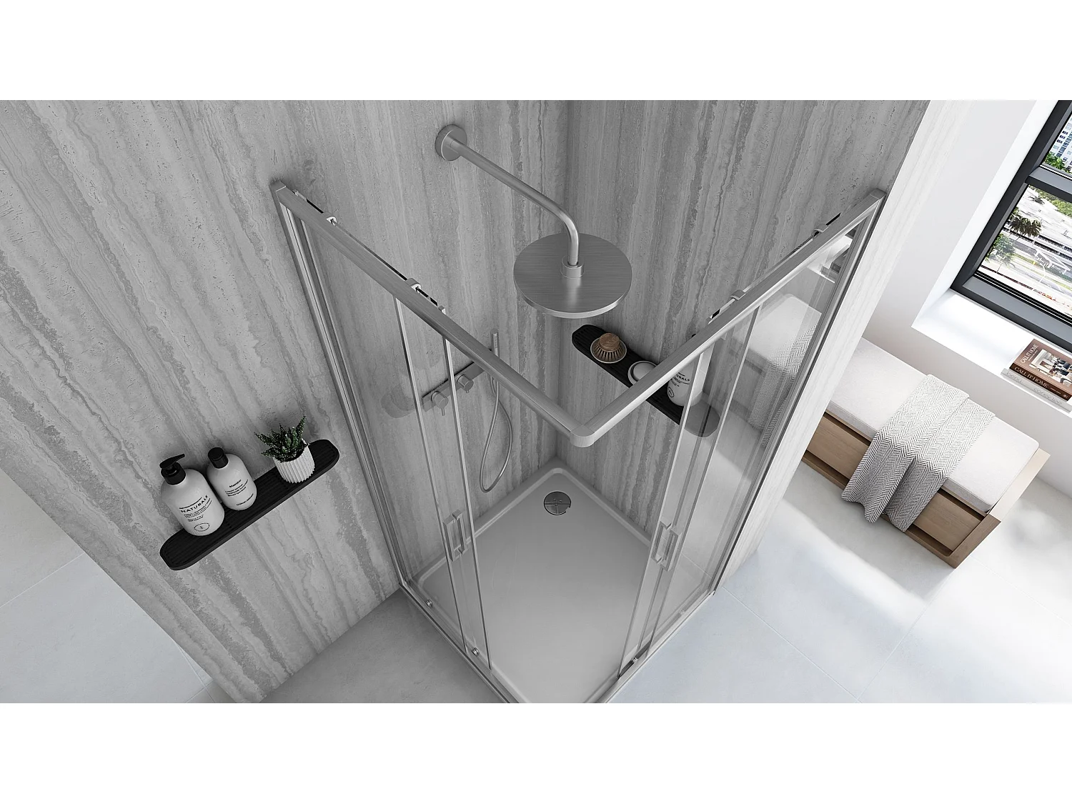 Cabine De Douche Rea City 90X90 Brush Nickel