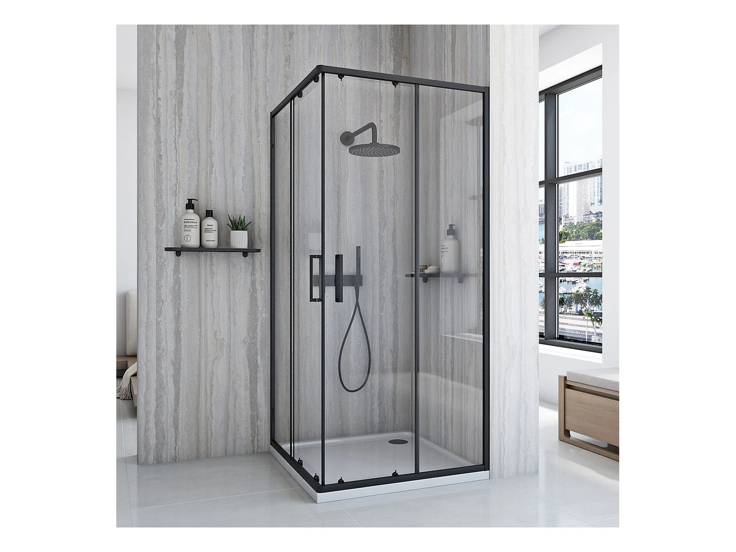 Douchecabine Rea City 90X90 Black + Douchebak Savoy Black