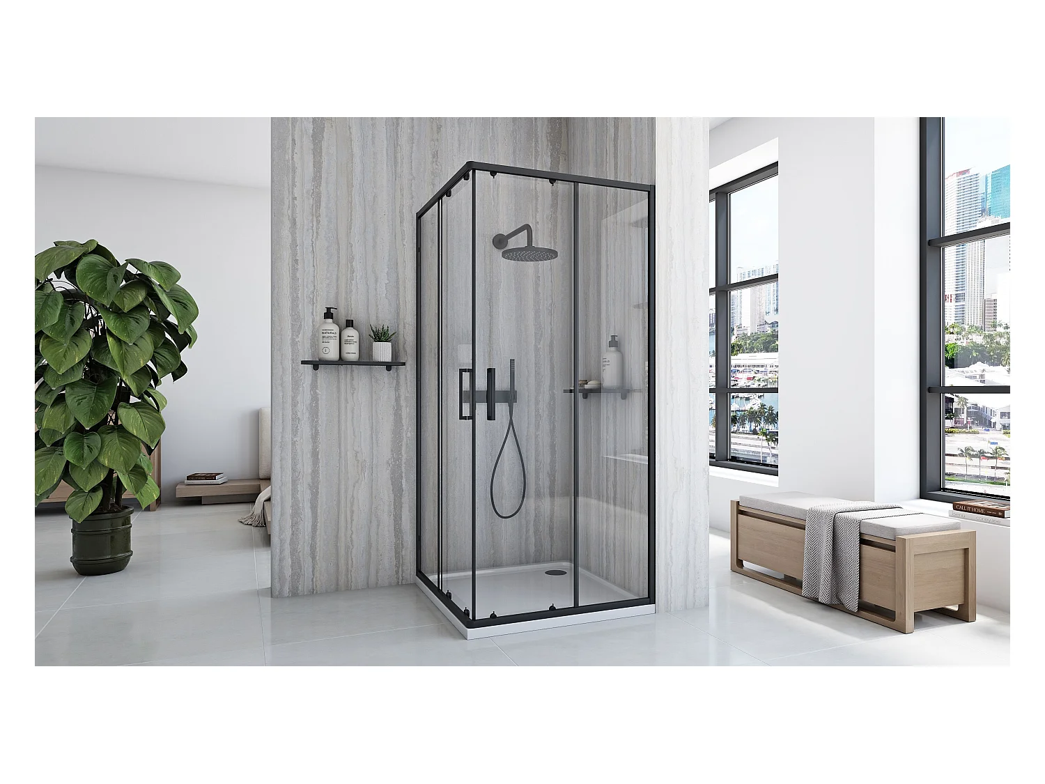 Douchecabine Rea City 90X90 Black + Douchebak Savoy Black