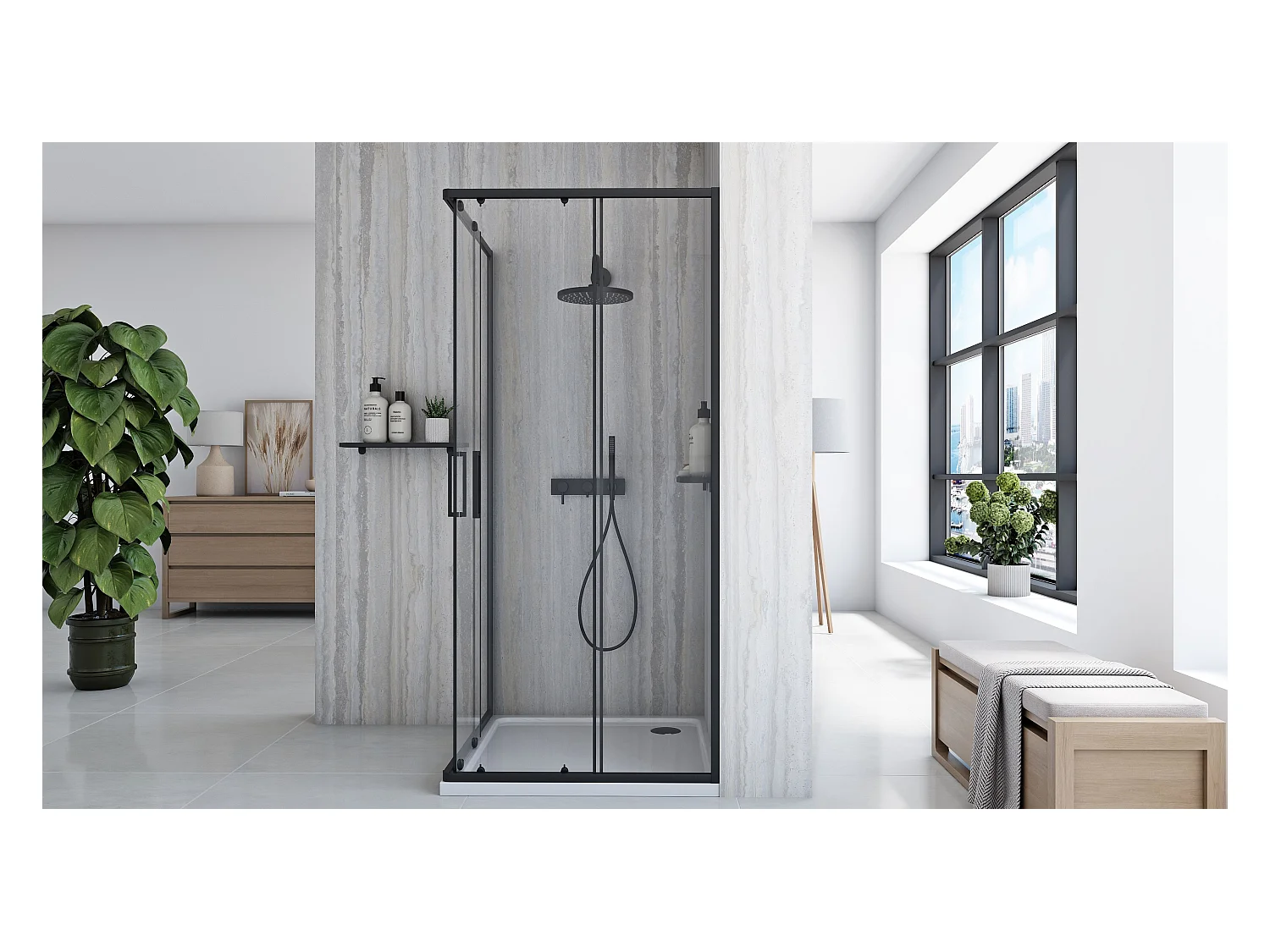 Douchecabine Rea City 90X90 Black + Douchebak Savoy Black