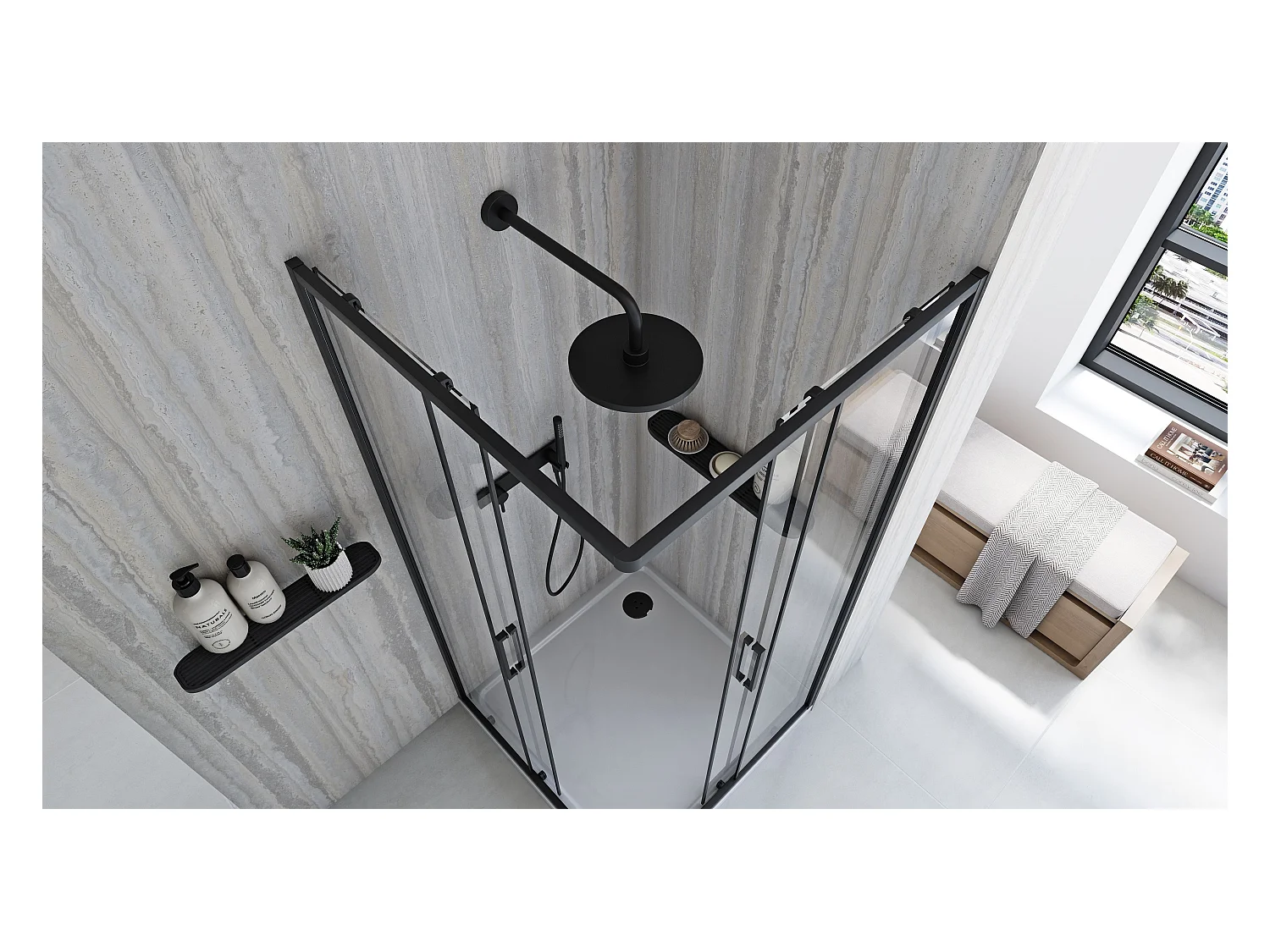 Douchecabine Rea City 90X90 Black + Douchebak Savoy Black