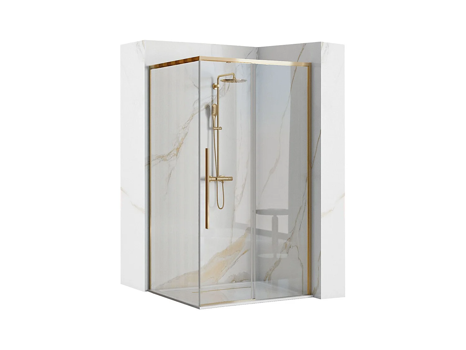 Cabine De Douche Rea Solar 90X90 Gold + Receveur De Douche Savoy Black