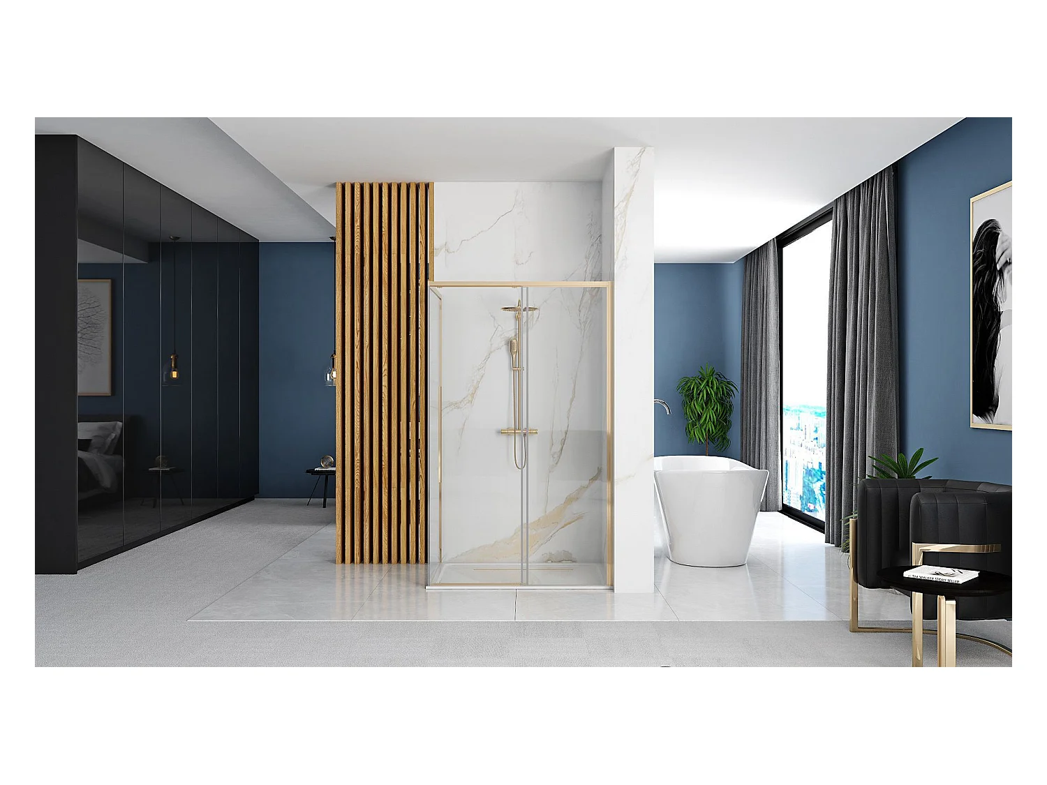 Cabine De Douche Rea Solar 90X90 Gold + Receveur De Douche Savoy Black