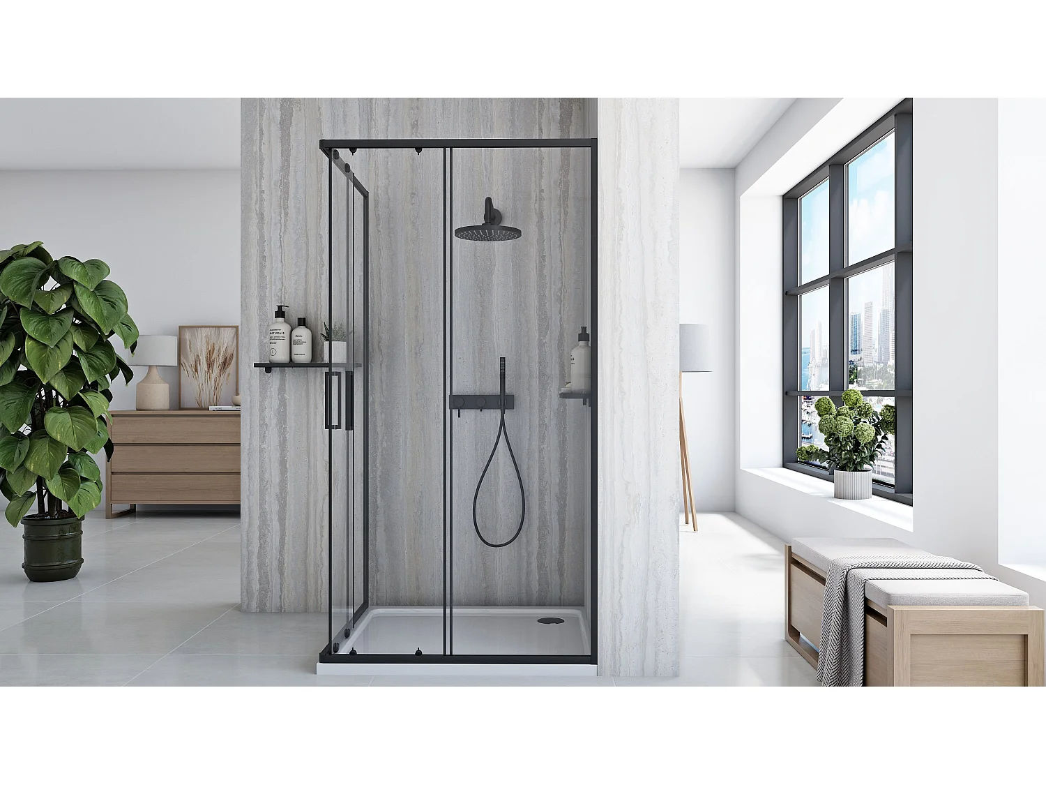 Cabine De Douche Rea City 80X100 Black + Receveur De Douche Savoy Black