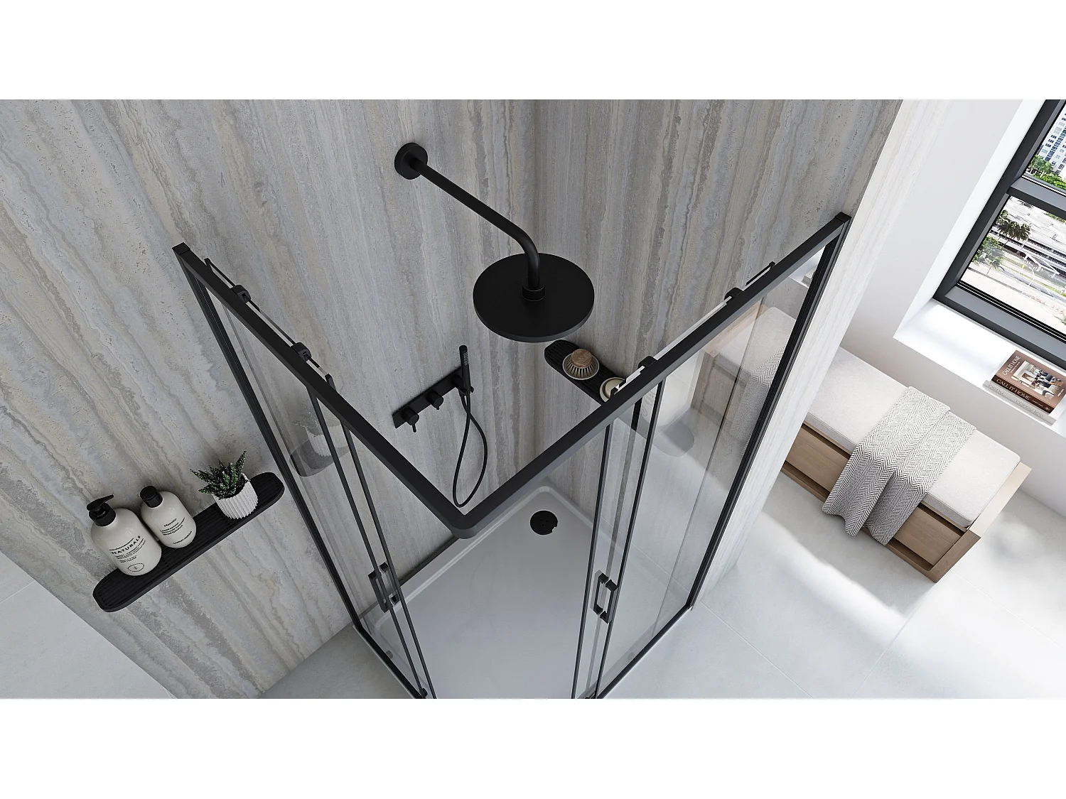 Cabine De Douche Rea City 80X100 Black + Receveur De Douche Savoy Black