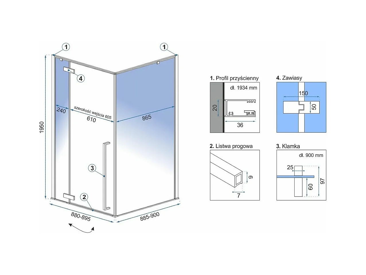 Douchecabine Rea Fargo 90X90 Gold + Douchebak Savoy Black