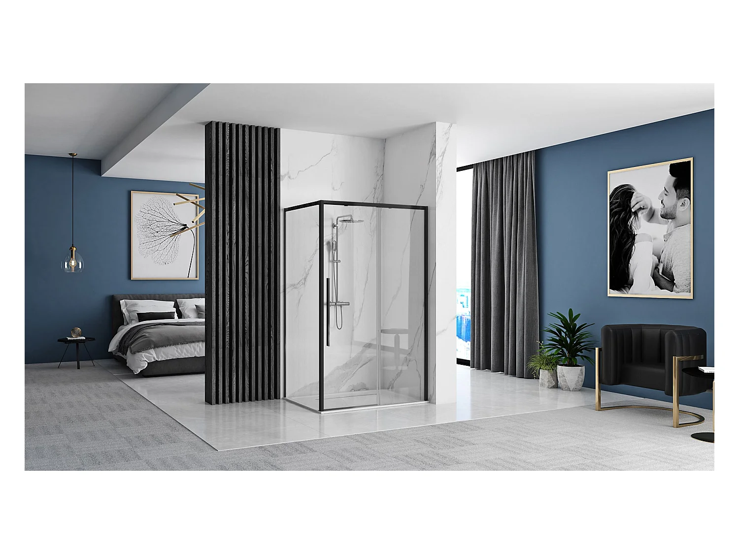 Douchecabine Rea Solar 80X100 Black + Douchebak Savoy Black