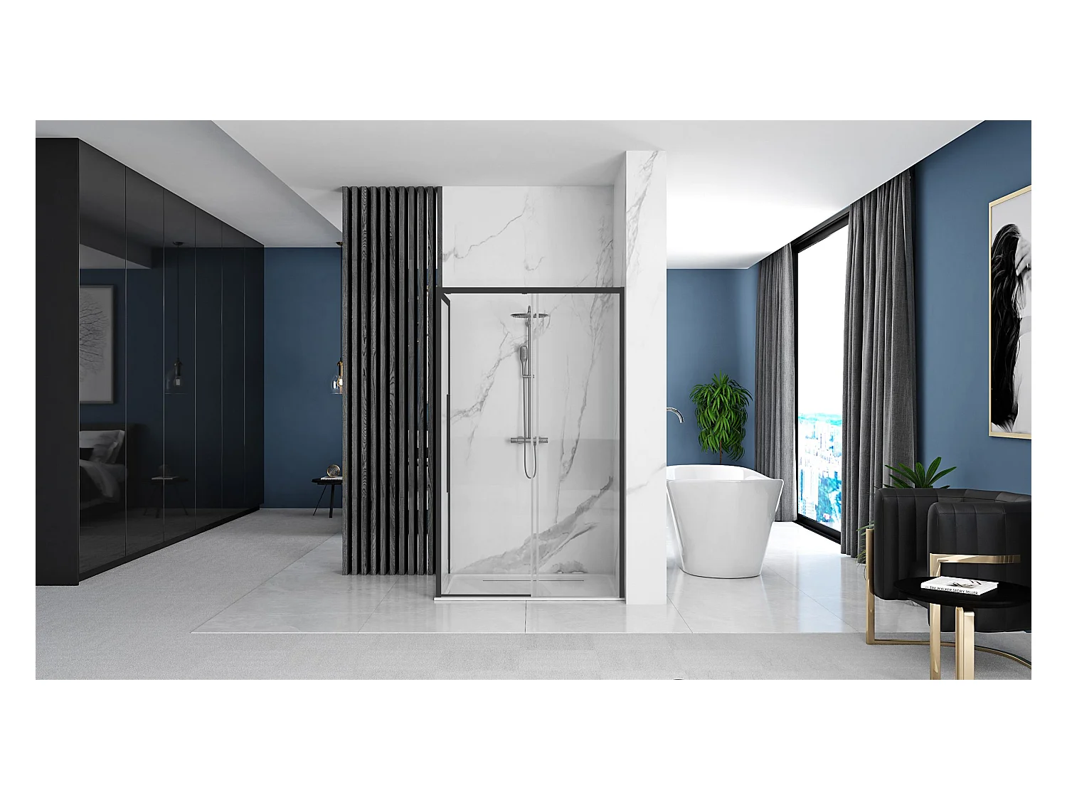 Douchecabine Rea Solar 80X100 Black + Douchebak Savoy Black