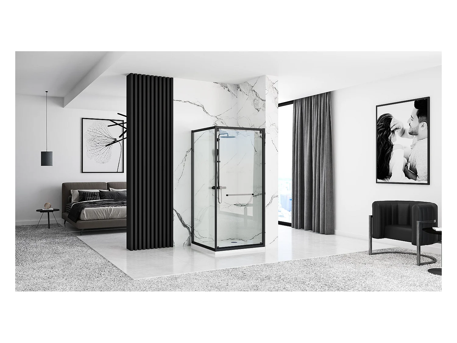 Cabine De Douche Rea Space In 80X100 Black + Receveur De Douche Savoy Black