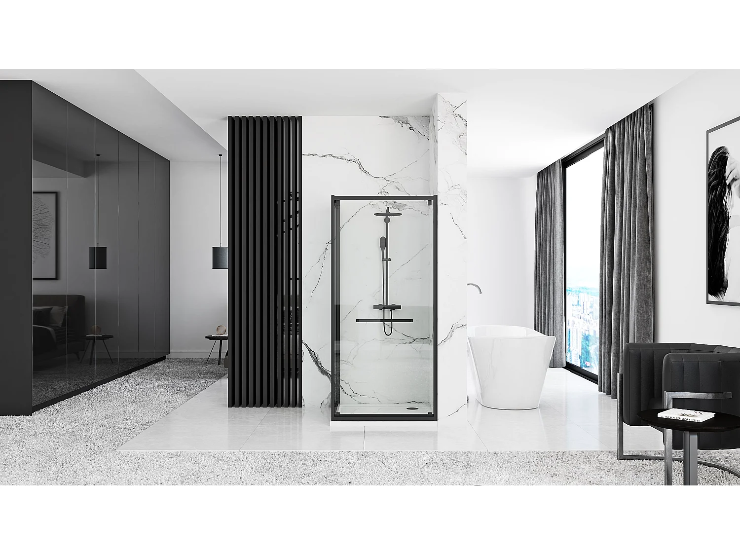 Cabine De Douche Rea Space In 80X100 Black + Receveur De Douche Savoy Black