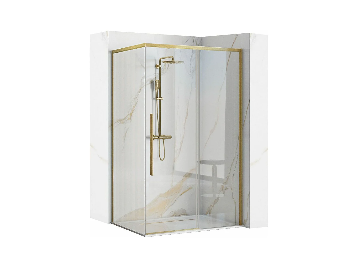 Cabine De Douche Rea Solar 100X80 Brush Gold + Receveur De Douche Savoy Black