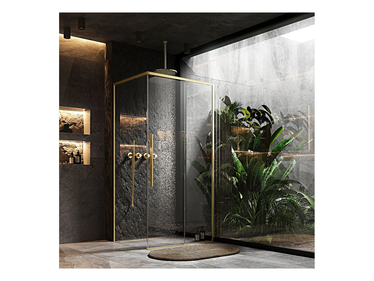 Cabine De Douche Rea Solar 100X80 Brush Gold + Receveur De Douche Savoy Black