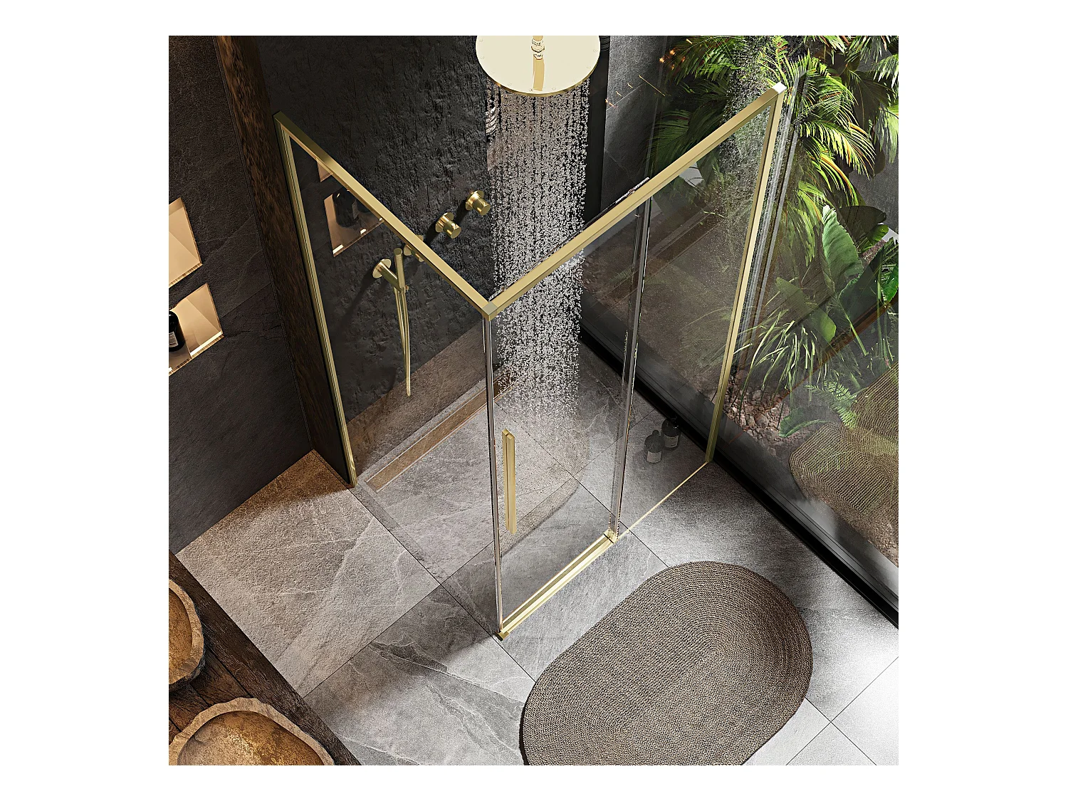 Cabine De Douche Rea Solar 100X80 Brush Gold + Receveur De Douche Savoy Black