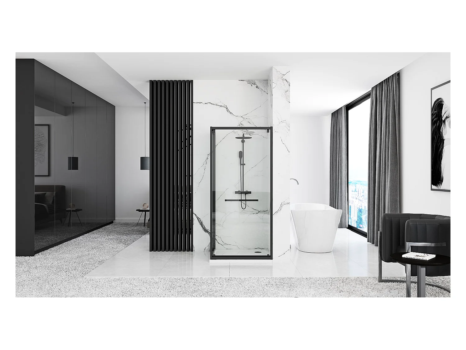 Cabine De Douche Rea Space In 90X90 Black + Receveur De Douche Savoy Black