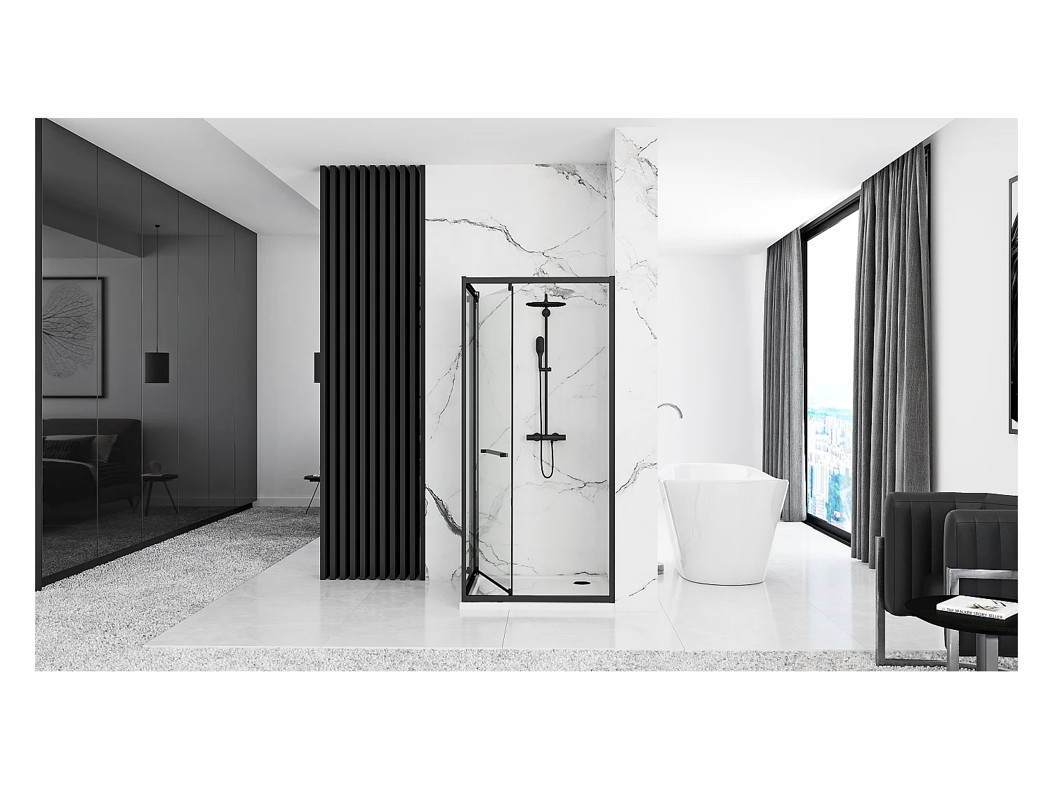 Cabine De Douche Rea Space In 90X90 Black + Receveur De Douche Savoy Black
