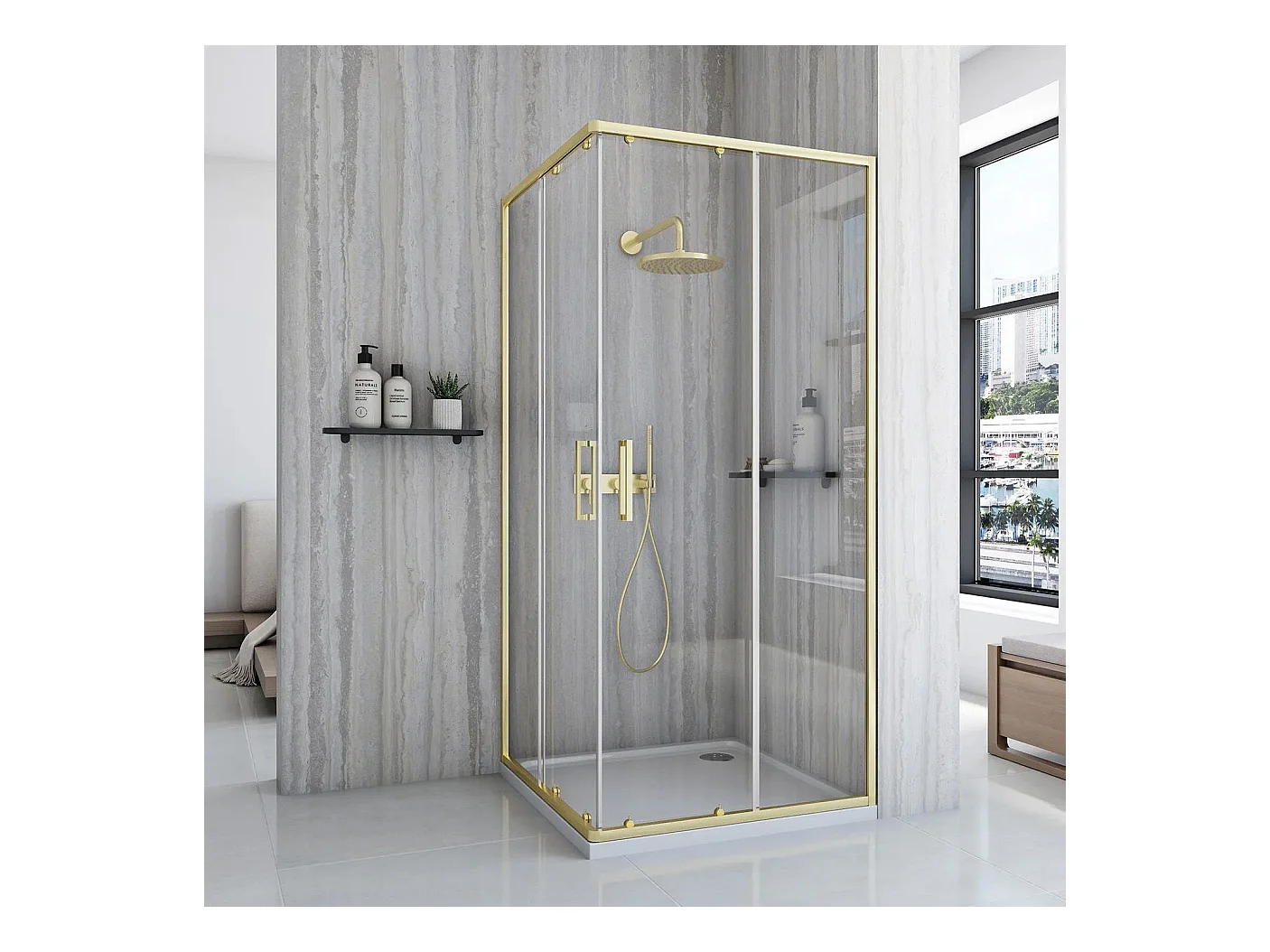 Duschkabine Rea City 90X90 Brush Gold + Duschtasse Savoy Black