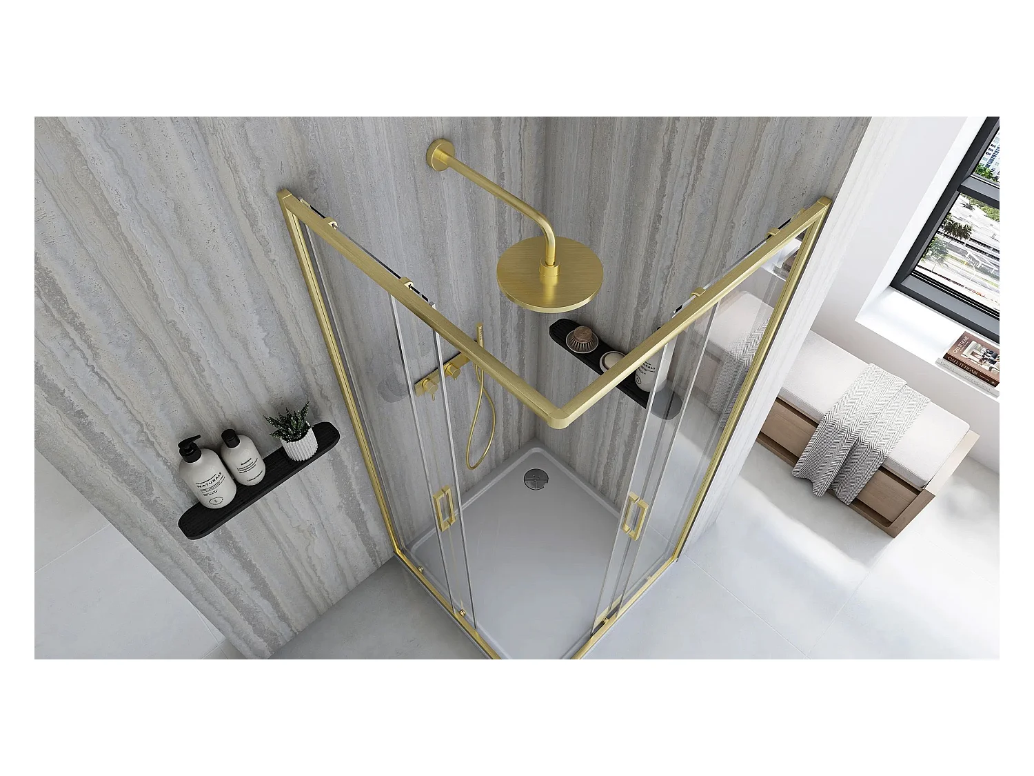 Duschkabine Rea City 90X90 Brush Gold + Duschtasse Savoy Black